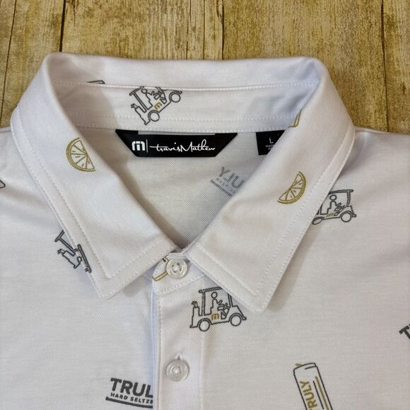 Travis Mathew Polo Shirt Large Truly Hard Seltzer All Over Pattern - Picture 8 of 14